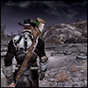 highlander_ii: screenshot of player character in armor and hat with gun across his back from F:NV ([Fallout] NV Courier)
