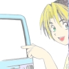 qem_chibati: Hikaru pointing at a computer smiling with his friend from the Heian period (hikago - tech support)