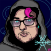 dorkael: an illustration of a hooded, glowing-eyed version of myself, featuring a glowing sigil (witchsona)