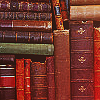 pink_ink: a photo of book spines, leatherbound (soft & kind)