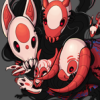 hungryghosts: A creature composed of many masks upon one shadowy body draped in a red fabric. (Default)