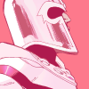 midrashic: A bust of Magneto from the Marvel comics; he is wearing hiis white unifrom and helmet and tilting his face up. Everything is in shades of pink. (pic#16012707)
