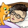 helens78: Cartoon. An orange cat sits on the chest of a woman with short hair and glasses. (Default)