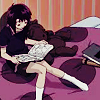 militarypenguin: Lain seated in bed reading books, from the Serial Experiments Lain game. (Lain - reading)