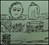 ghostofnuggetspast: Silly pen sketch of a bemused head sitting in Sherlock's fridge next to a jug of milk. There are various containers of dubious contents. At least one contains eyeballs. (Default)