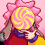 skelecore: A character with a spiral face posing smugly. (gummy)