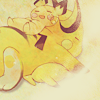 ixajaw: image of a raichu asleep. there is a sleeping pichu on top of it, and the raichu is squishing a pikachu. the icon has a thick parchment-like filter over it. (sleeping raichu)