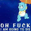 jebbypal: picture of carebear hanging from balloon saying hes going to die (care gonna die)