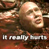 dizmo: Garth Marenghi's Darkplace: A disembodied head saying "It *really* hurts." (darkplace: hurts)
