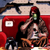 mortalcity: Natasha Romanova: bandaged, drinking tea, sitting in front of a wall of guns. (Marvel | so.)