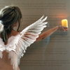 sunspot: an angel reaching forward with a lit candle (angel light)