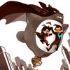 laceblade: Masked & caped Totoro with child-sized Batman and Robin clinging to its tummy (Totoro & Batman & Robin)