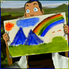 red_eft: Sokka of Avatar: TLA holds up a picture of mountains (and a rainbow) (...you added a rainbow.)