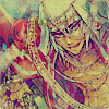 setsuntamew: fanart of Thief King Bakura covered in gold and jewels, with brownish-yellow grunge textures over the whole image (Bakura → covered in jewels)