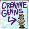alias_sqbr: "Creative genius" with an arrow pointing to a sketch of me (genius!)