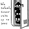 tyger: The Shounen Tantei (pre-Ai) hiding in a locker, with the text &#39;We solemnly swear we&#39;re up to good&#39;. (ST - Up To Good)