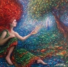 ofearthandstars: A flame-haired woman knees in the forest that speaks to her. (flame in the forest)