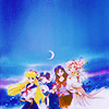 anaraine: The Inner Senshi (Minako, Ami, Rei, Makoto) in their school uniforms, standing underneath the moon. ([pgsm] under the moonlight)