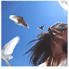 nextian: From below, a woman and a flock of birds. (trek: sulu is the boss)