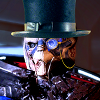 wallwalker: A raptor-like alien with mandibles and shiny skin wearing a top hat and monocle. (BRITISH!)