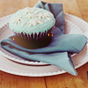 amadi: A chocolate cupcake with blue icing on a plate with a matching blue napkin (Cupcake!)